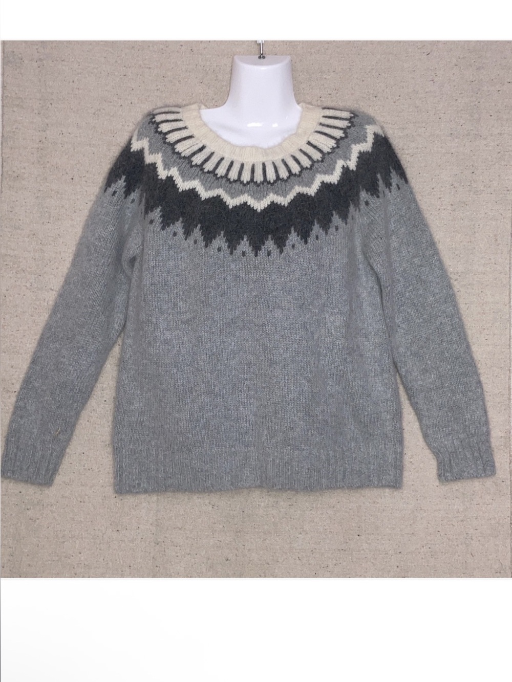 Vintage White Stag Fair Isles 40% Angora Gray Nordic Knit Ski Sweater Women’s L - Picture 5 of 11